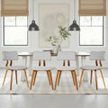Armen Living Jaguar Mid-Century Dining Chair in Walnut Wood and Gray Fabric by ArmenLiving