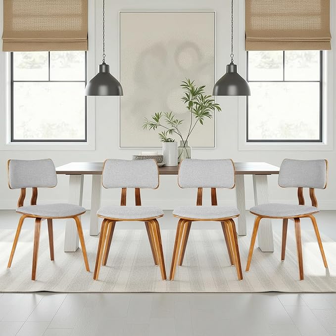 Armen Living Jaguar Mid-Century Dining Chair in Walnut Wood and Gray Fabric by ArmenLiving