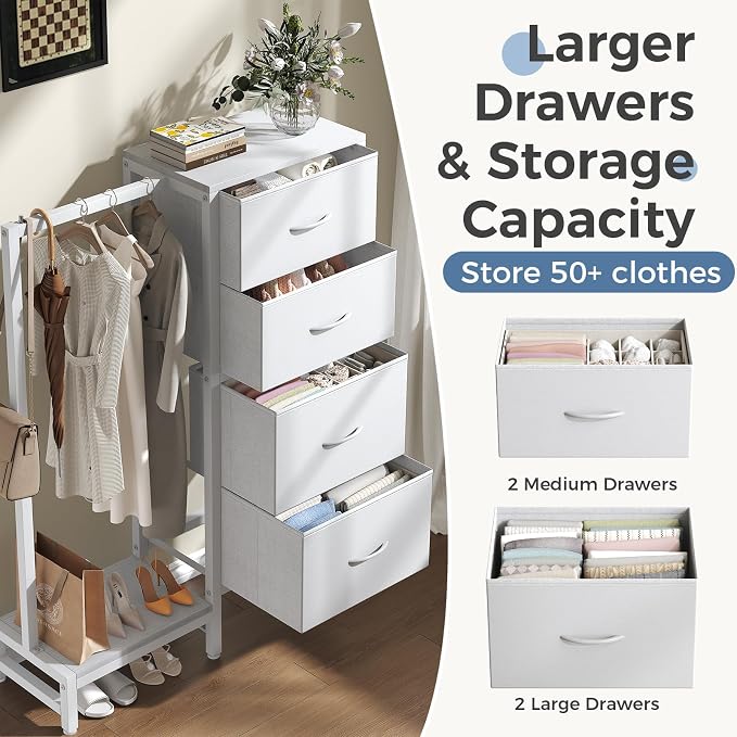 DUMOS Dresser with Hanging Rack, 4-in-1 White Fabric Dresser - Image 5