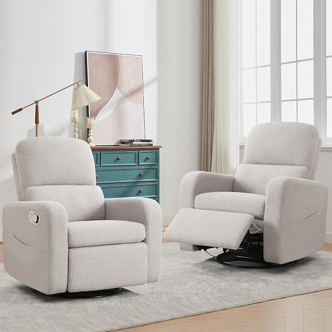 Swivel Rocker Recliner, Oversized Teddy Manual Nursery Glider Rocking Recliner - Image 9