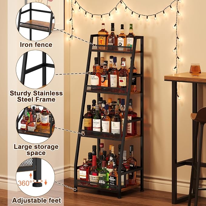 4-Tier Trapezoid Liquor Stand for Home Bar, Stepped Wine Rack Freestanding - Image 2