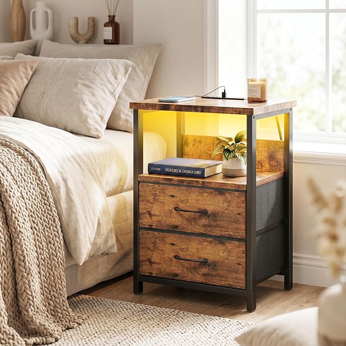 Fixwal Night Stand with Charging Station, LED Nightstand with U-S-B Ports and - Image 2