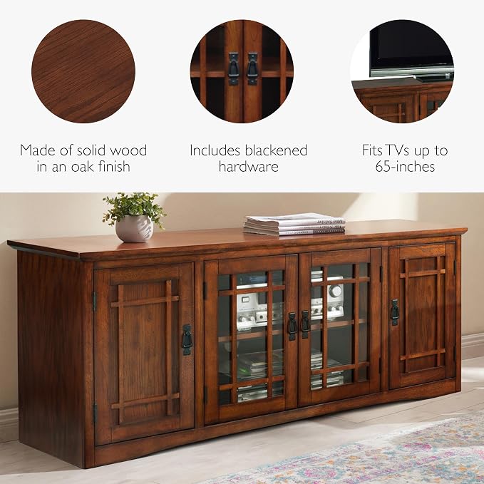 Leick Home 82360 Solid Wood Mission Oak Four Door TV Stand - Image 5