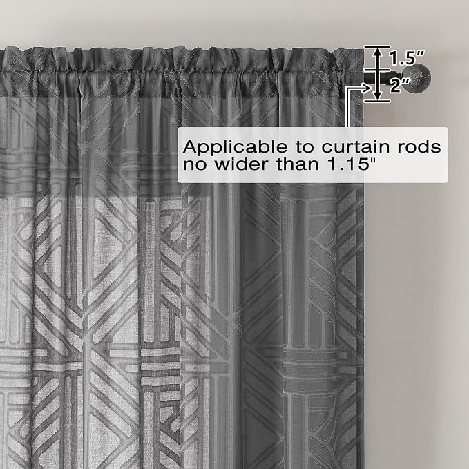Simplebrand Grey Semi Sheer Curtains 54 Inch Length 2 Panels, Geometric - Image 4