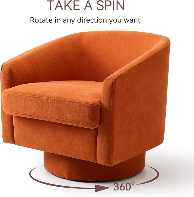 Swivel Barrel Accent Chairs Set of 2, Round Chenille Fabric Living Room Arm - Image 5