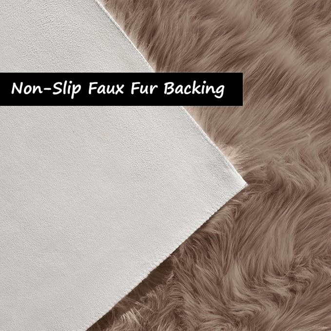 Goolela Faux Sheepskin Fur Runner Rug Light Brown Beige Fluffy Bedside Rug - Image 2