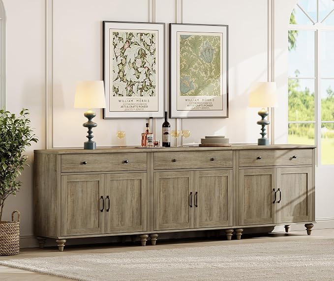 WAMAPT Buffet Cabinet with 6 Doors and 3 Drawers, Large Coffee Bar Table Wood - Image 6