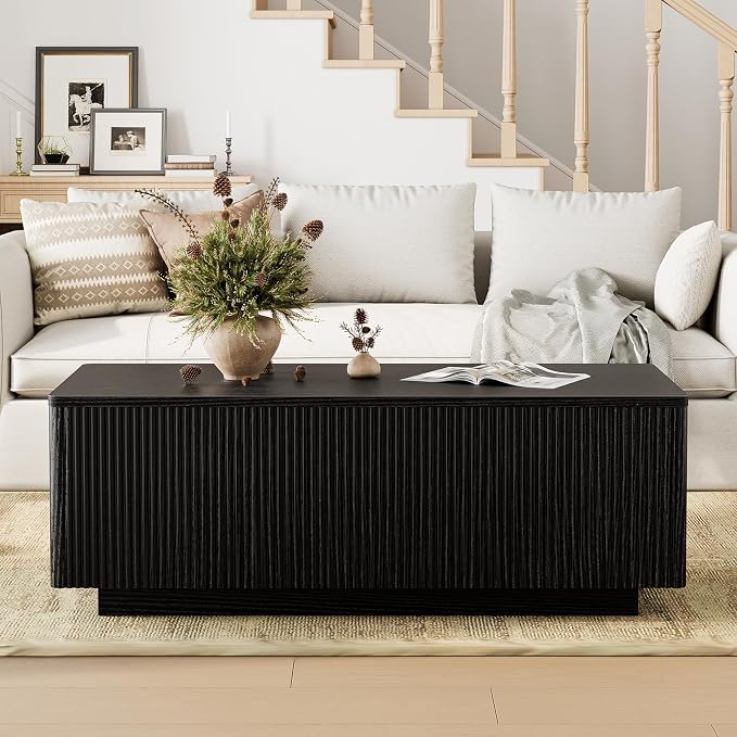 FABATO Mid Century Modern Coffee Table, Wooden Fluted Center Table - Image 3