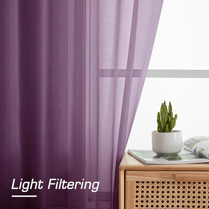 OWENIE Sheer Curtains 54 Inch Length 2 Panels Set, Plam Clear Sheer Short - Image 2