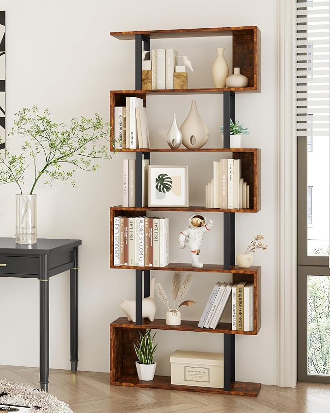Yusong Geometric Bookcase, S Shaped Bookshelf 6-Tier Book Shelves - Image 4