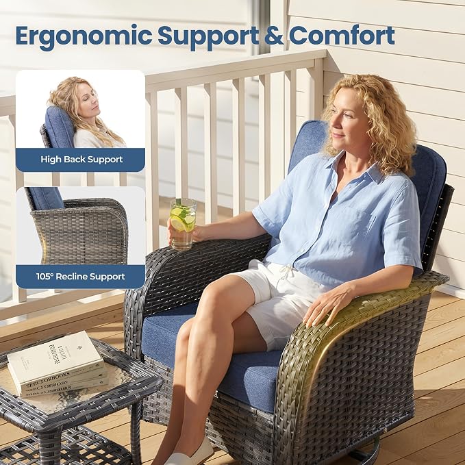 Weaxty 7 Pieces Patio Furniture Set, Wicker Outdoor Swivel Rocking Chairs - Image 4