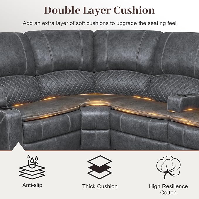 Yolsali Manual Reclining Sectional Sofa Set, 5 Seats 1+1+3 Dutch Velvet - Image 6