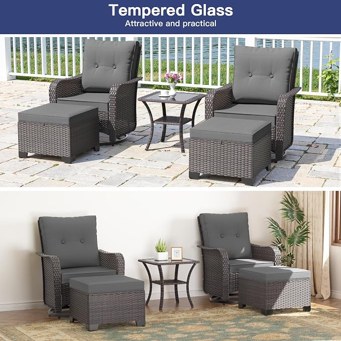 ALAULM 5-Piece Outdoor Swivel Rocking Chair Set - Image 6