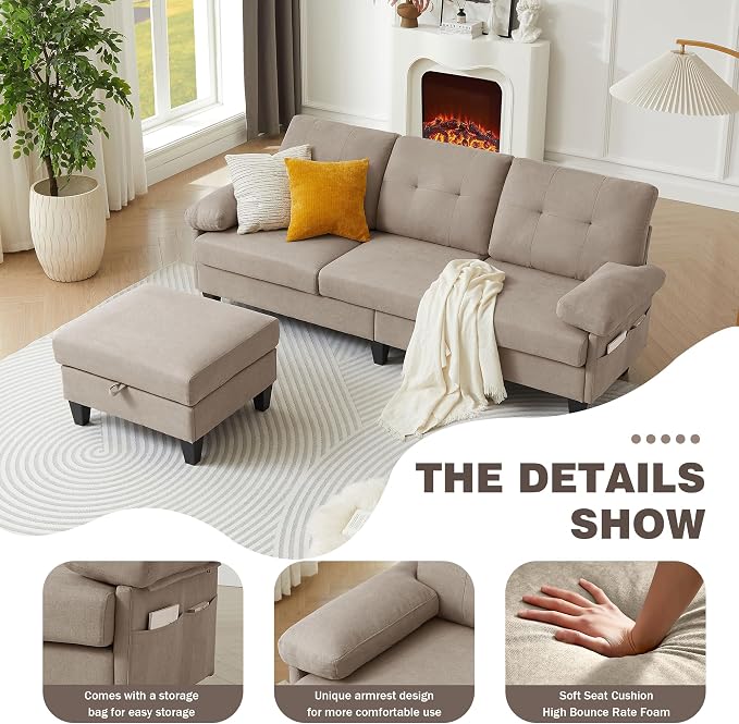 84" Convertible Sectional Sofa, Deep 3-Seat L Shaped Sectional Couch - Image 4