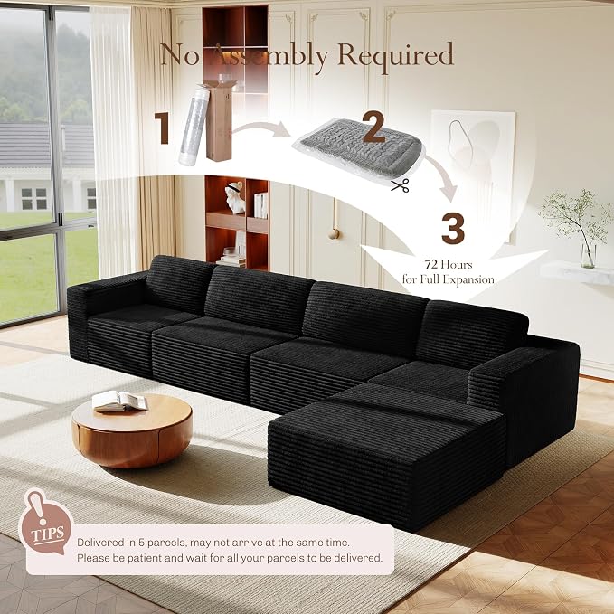 Vesgantti 159" Large Modular Sectional Sofa, L-Shaped Corduroy Cloud Couch - Image 6