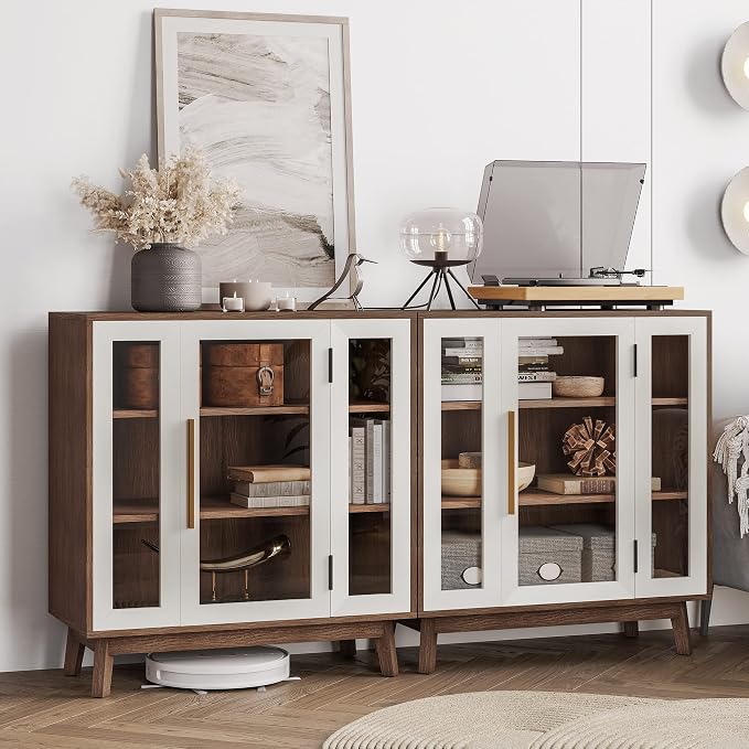BELLEZE 31" Modern Display Curio Cabinet, 3-Tier White Storage Buffet - Image 6