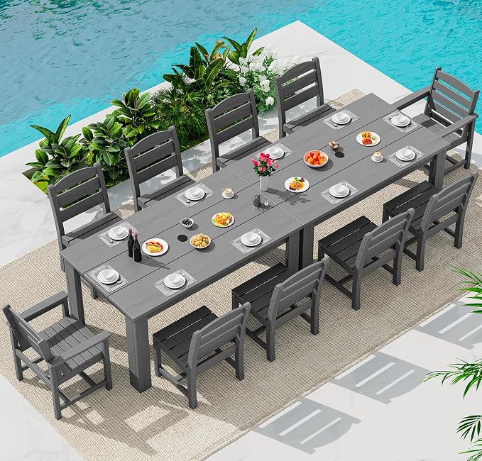 SERWALL HDPE Dining Set for 10 – 2 Tables, 8 Armless + 2 Armchairs. Includes 10 by SERWALL