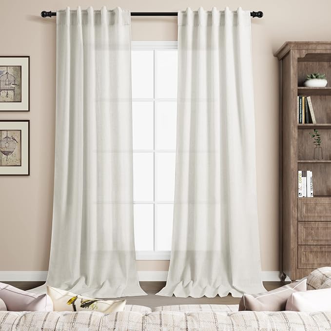 Nanspring 2 Panels Set Cream Linen Curtains 108 inches Long - Image 7