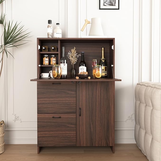 Foldable Desk Cabinet with Storage Drawers & Shelves - Image 4