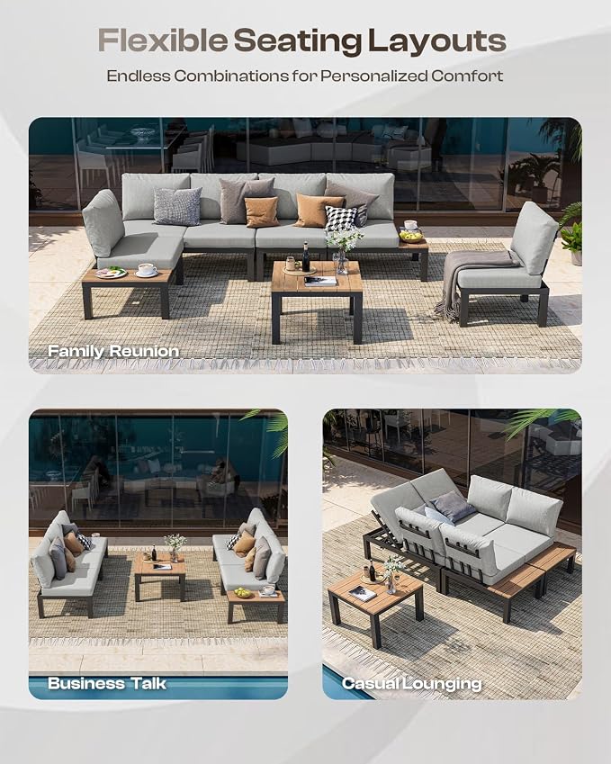 Aluminum Outdoor Patio Sofa Set, 2 Seats Modular Sectional Single Seat Sofa - Image 3