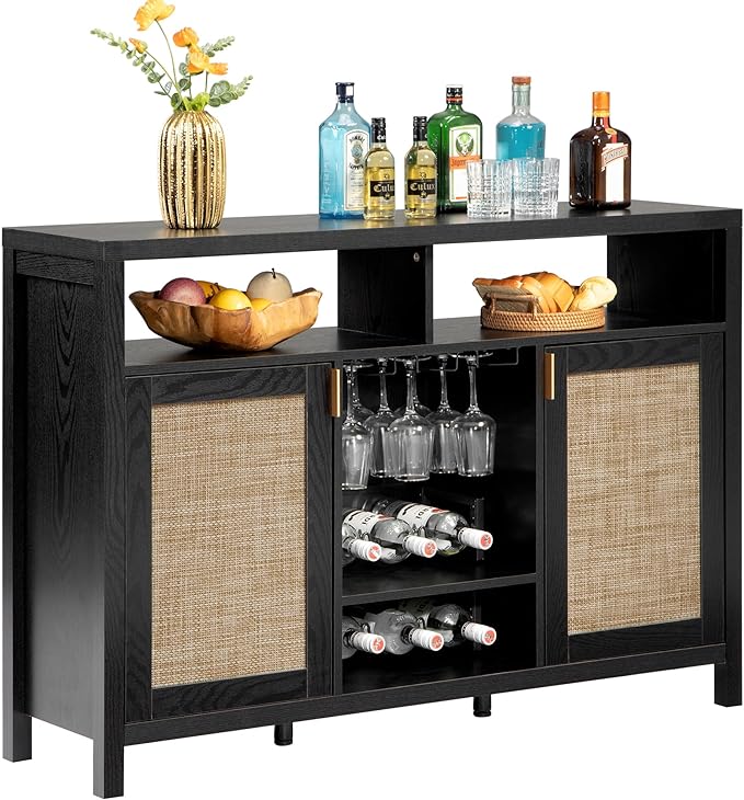 SICOTAS Rattan Coffee Bar Cabinet, Modern Liquor Cabinet by SICOTAS