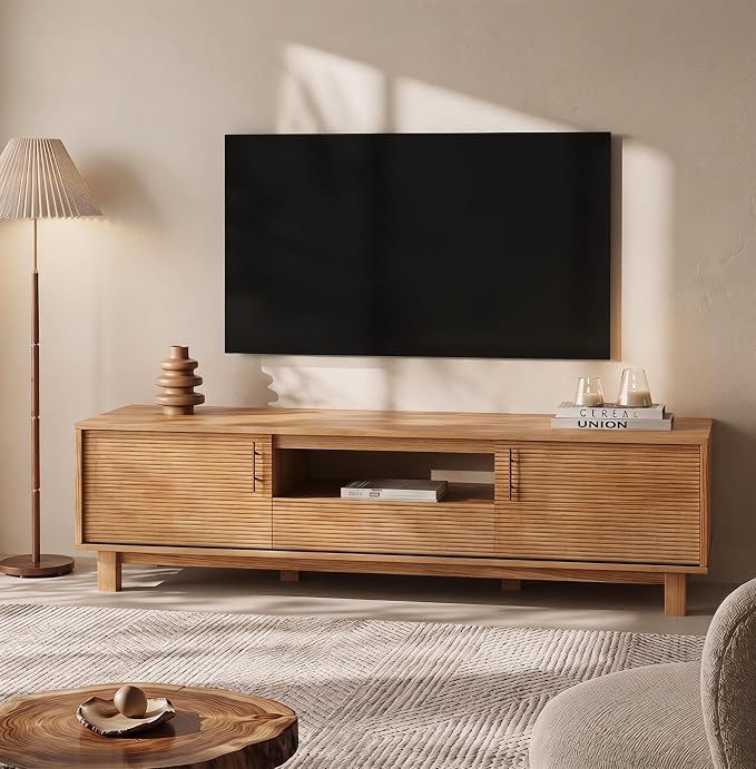 Marsail Boho Modern TV Stand up to 65 Inches, Fluted Entertainment Center - Image 7