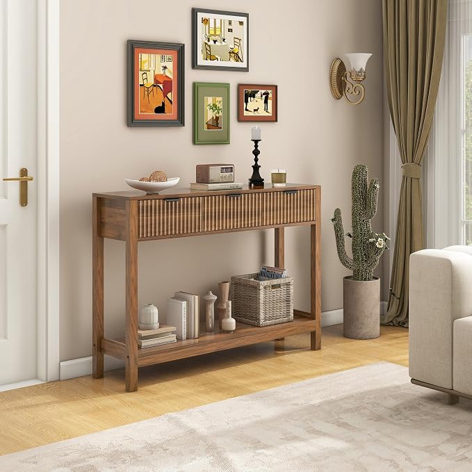 Nasonet Fluted Console Table, Wooden Sofa Table - Image 3