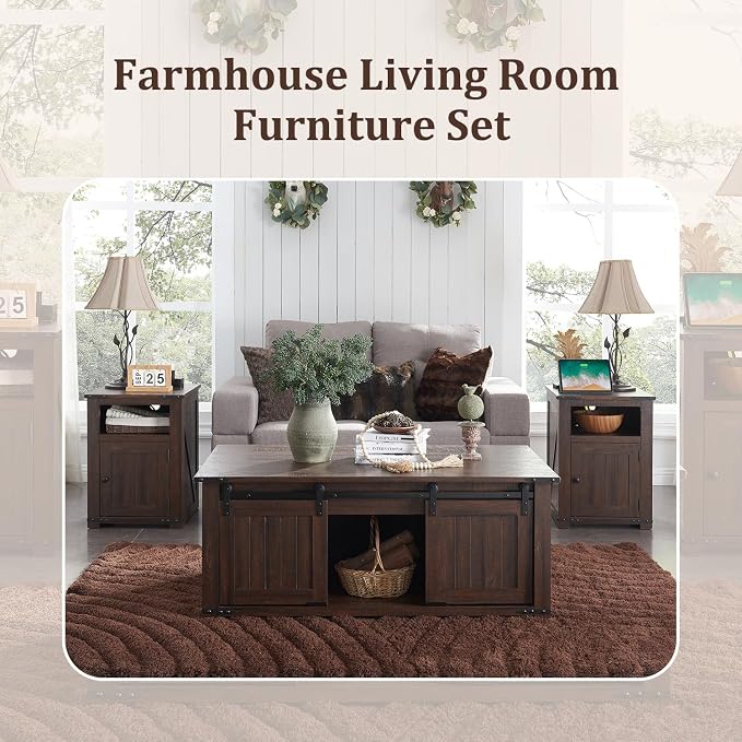 IFGET Farmhouse Furniture Set of 3, Includes 48" Lift Top Coffee Table - Image 6