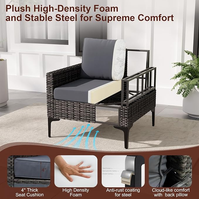 JOYURE 4-Piece Patio Furniture Set, Outdoor Wicker Patio Conversation Set - Image 4