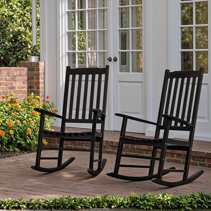 Flamaker Acacia Wood Patio Rocking Chair Set of 2, High Back and Widen Armrest - Image 7