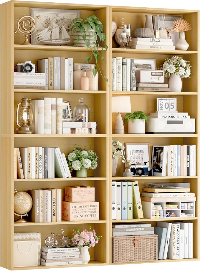 FOTOSOK 6-Tier Open Bookcase and Bookshelf Set of 2, Freestanding Display by FOTOSOK