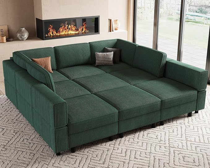 Belffin 9 Seats Corduroy Modular Sectional Sofa, Comfy Upholstered Sectional by Belffin