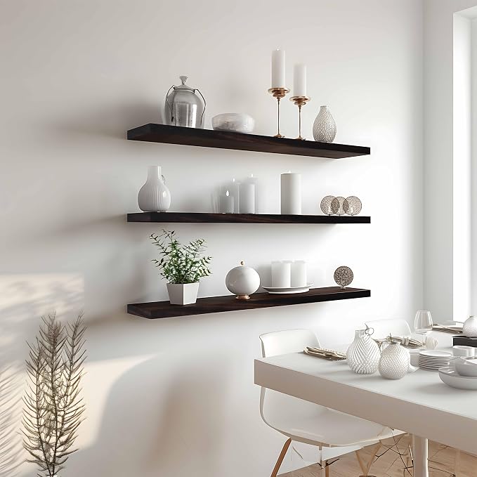 YYWUOJJ Wood Floating Shelves for Wall Decor, Rustic Wall Shelves for Bedroom - Image 3