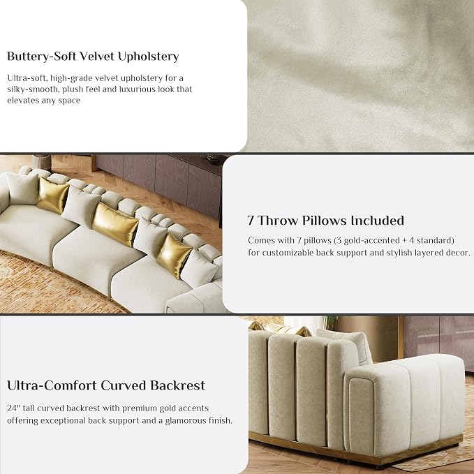 Oversized Luxury Chesterfield Sofa Set Velvet Beige and Gold Couch - Image 3
