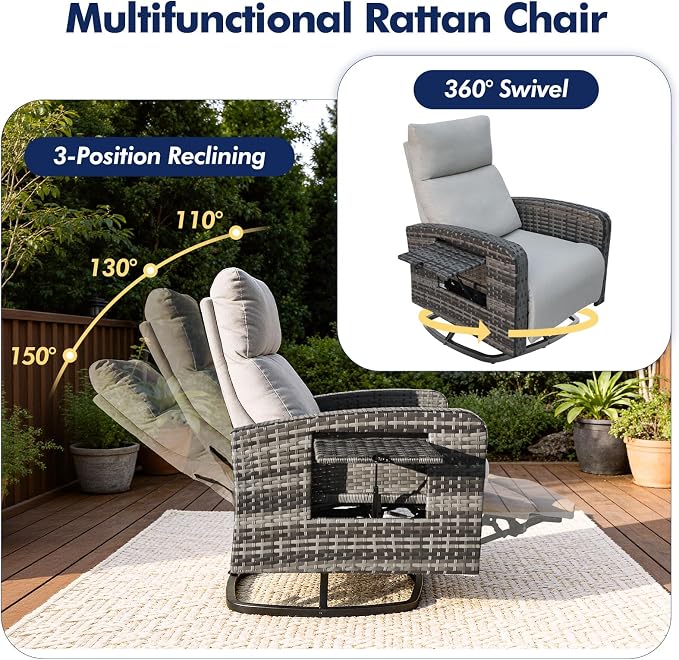 ZZW Outdoor Recliner Chair, Wicker Patio Recliners - Image 3