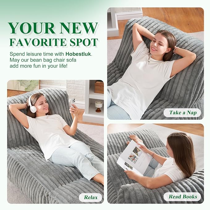 Hobestluk Big Bean Bag Lounger Chairs Large Beanbag Chair - Image 6