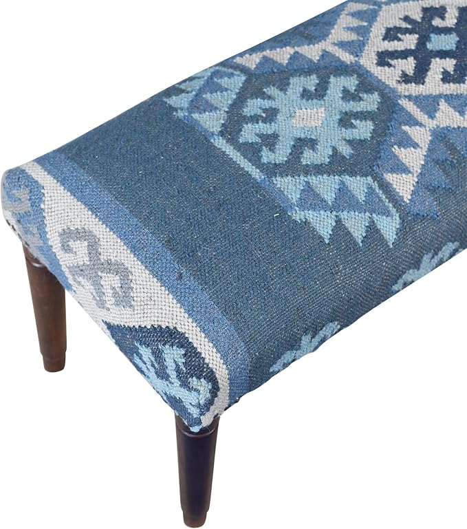 LR Home Blue/Ivory Handmade Upholstered Bench - Image 5