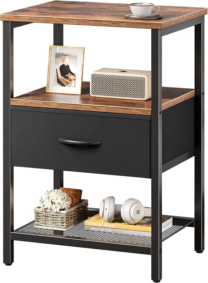 Huuger Night Stand with Fabric Drawer, Side Table with Mesh Shelf, Bedroom by Huuger