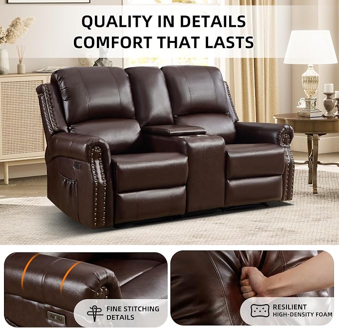 EBELLO Power Reclining Loveseat, Faux Leather Double Recliner Sofa - Image 5
