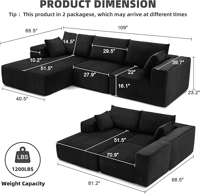 108” Modular Sectional Sofa, Cloud Sectional Couch - Image 3