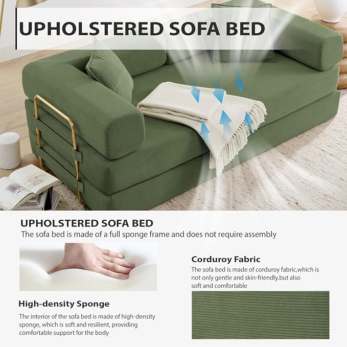 4-in-1 Folding Convertible Sofa Bed, 78 Inch Oversized Corduroy Upholstered - Image 5
