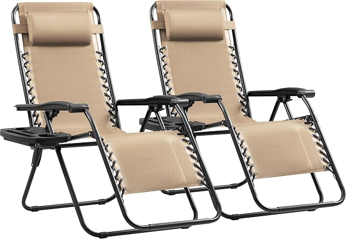 Devoko Set of 2 Zero Gravity Lounge Chairs, Outdoor Folding Adjustable Steel by DEVOKO