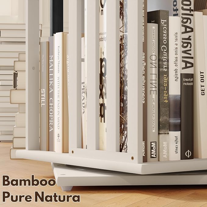 YOWOS Rotating Bookshelf Tower, 360° Display Spinning Bookcase, Bamboo - Image 4