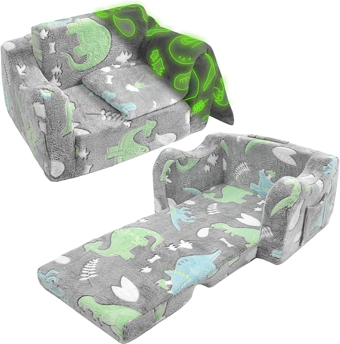 2-in-1 Soft Plush Toddler Couch & Chair – Fold Out Convertible Sofa to Lounger by Unknown