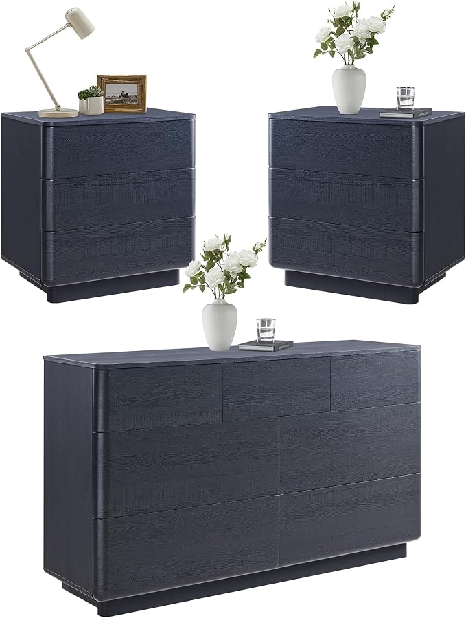 ACCOHOHO 3 Piece Bedroom Furniture Set, 7 Drawer Dresser & Two 22" Nightstands by ACCOHOHO