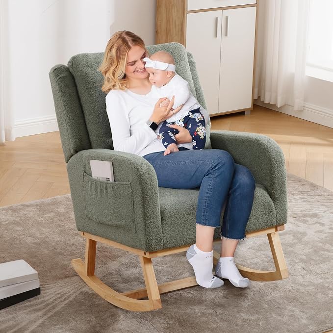 HCHAIRH Rocking Chair Nursery, Teddy Nursing Rocking Chairs, Upholstered - Image 8