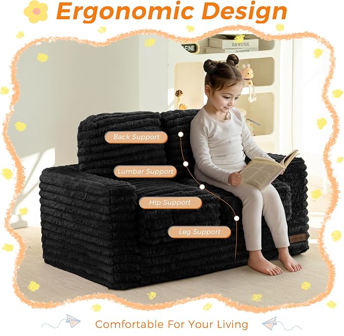 MAXYOYO Extra Wide Kids Bean Bag Chair, Comfy Faux Fur Bean Bag Sofa - Image 7