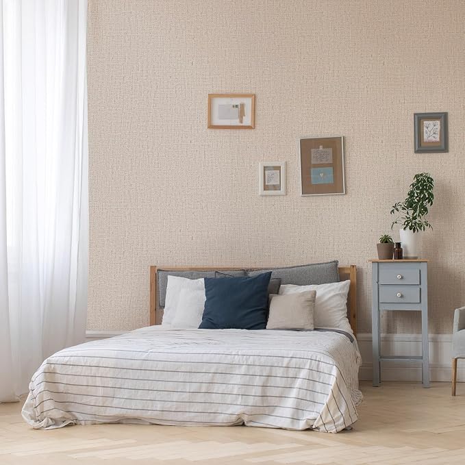 Beige Grasscloth Wallpaper Peel and Stick Textured Self Adhesive Linen Contact - Image 5