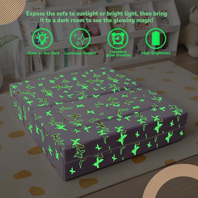 MeMoreCool Kids Modular Couch – Glow-in-the-Dark Butterfly Foam Sofa Bed - Image 5