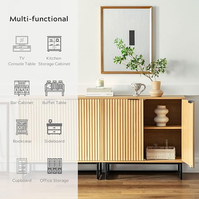 EYYTHUNG Fluted Storage Cabinets Set of 2, Sideboard Buffet Cabinet Modern - Image 9